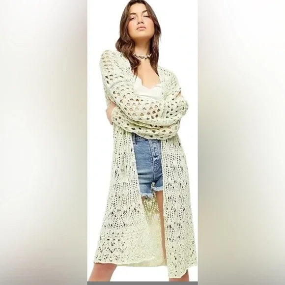 NWT Free People Sweet Talker Cardigan Small Honeydew Green $168 Retail Sweater - Picture 7 of 9
